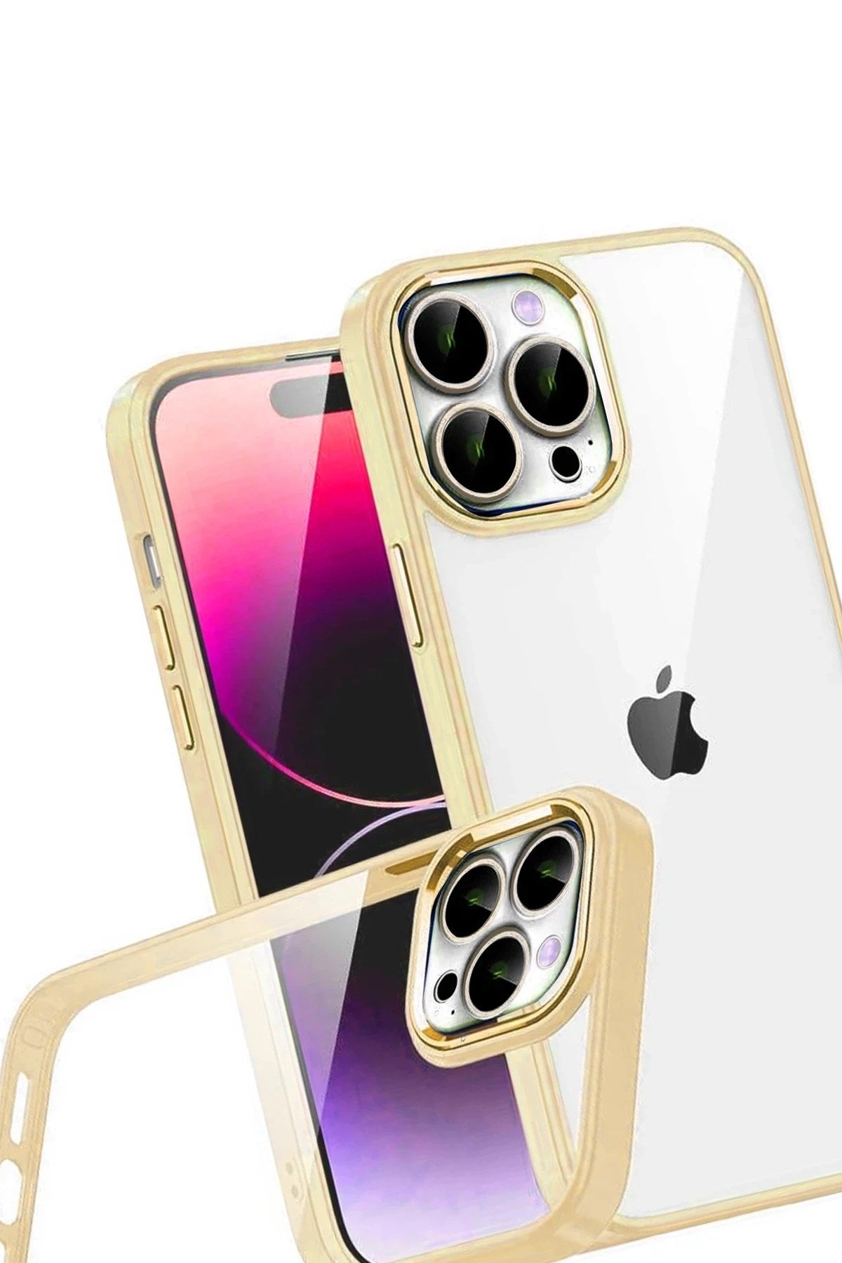 Mey İthalat® iPhone 15 Pro Max Lensli Silikon - Gold
