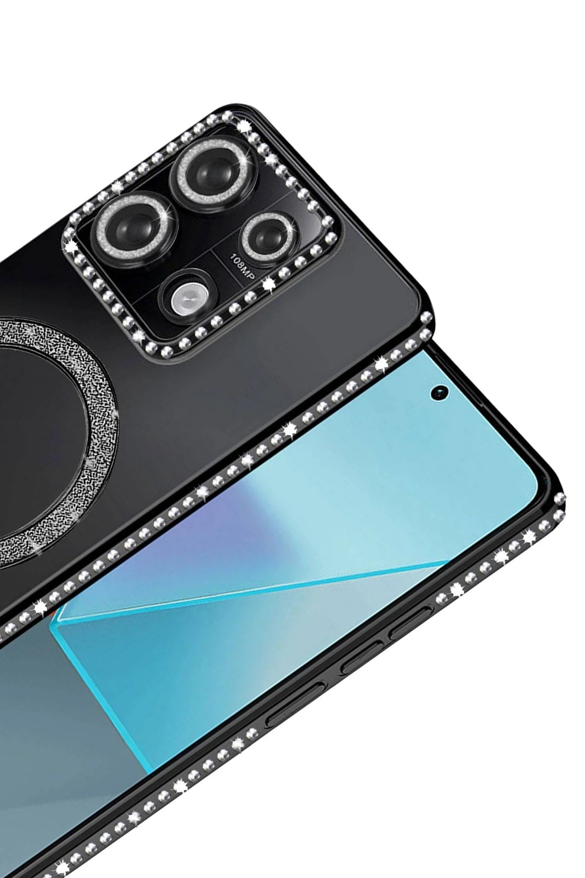 Mey İthalat® Redmi Note 13 Pro 4G Joke Simli Magneticsafe Kılıf - Siyah