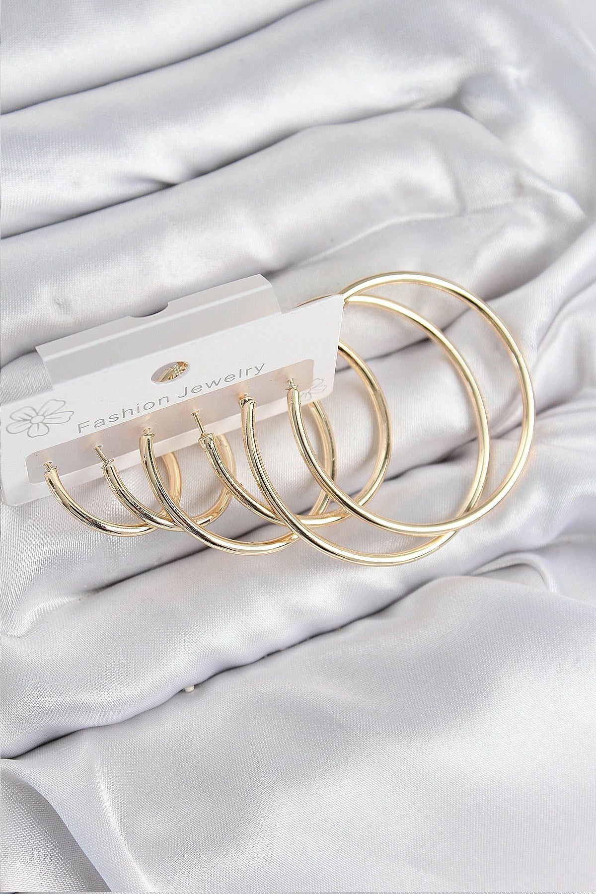 Mey İthalat® Pirinç Halka Model Gold Renk Kadın Set Küpe