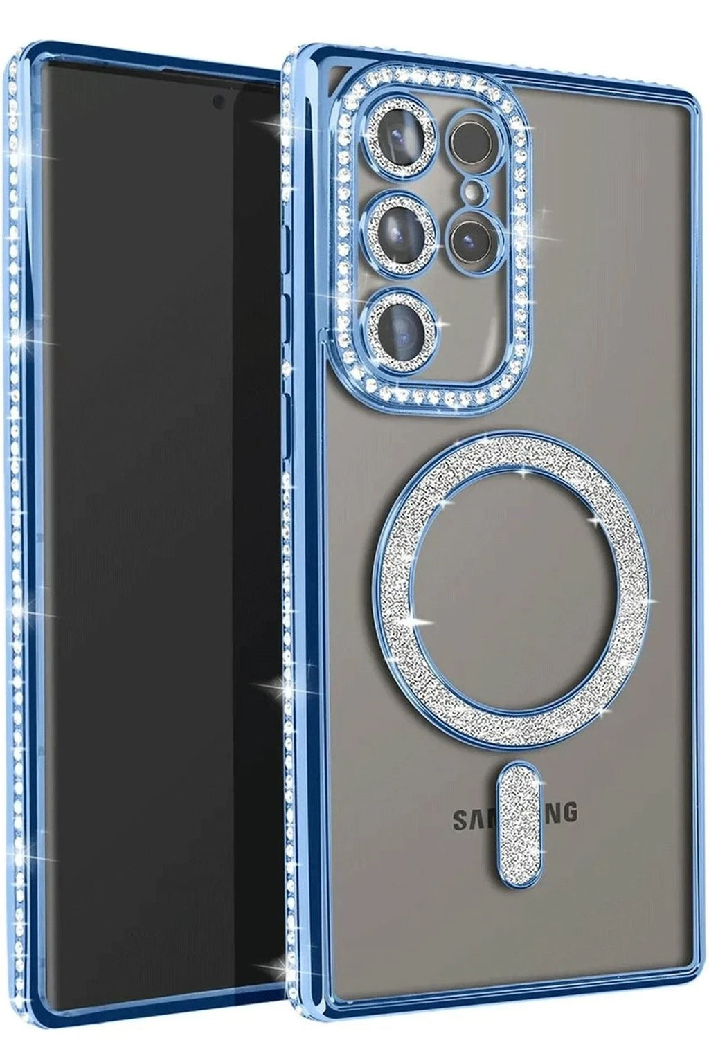 Mey İthalat® Samsung Galaxy S23 Ultra Joke Simli Magneticsafe Kılıf - Mavi