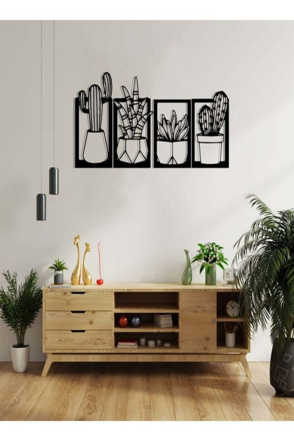 Kaktüs Çerçeve Serisi – Ahşap Duvar Dekoru (4’lü Set)