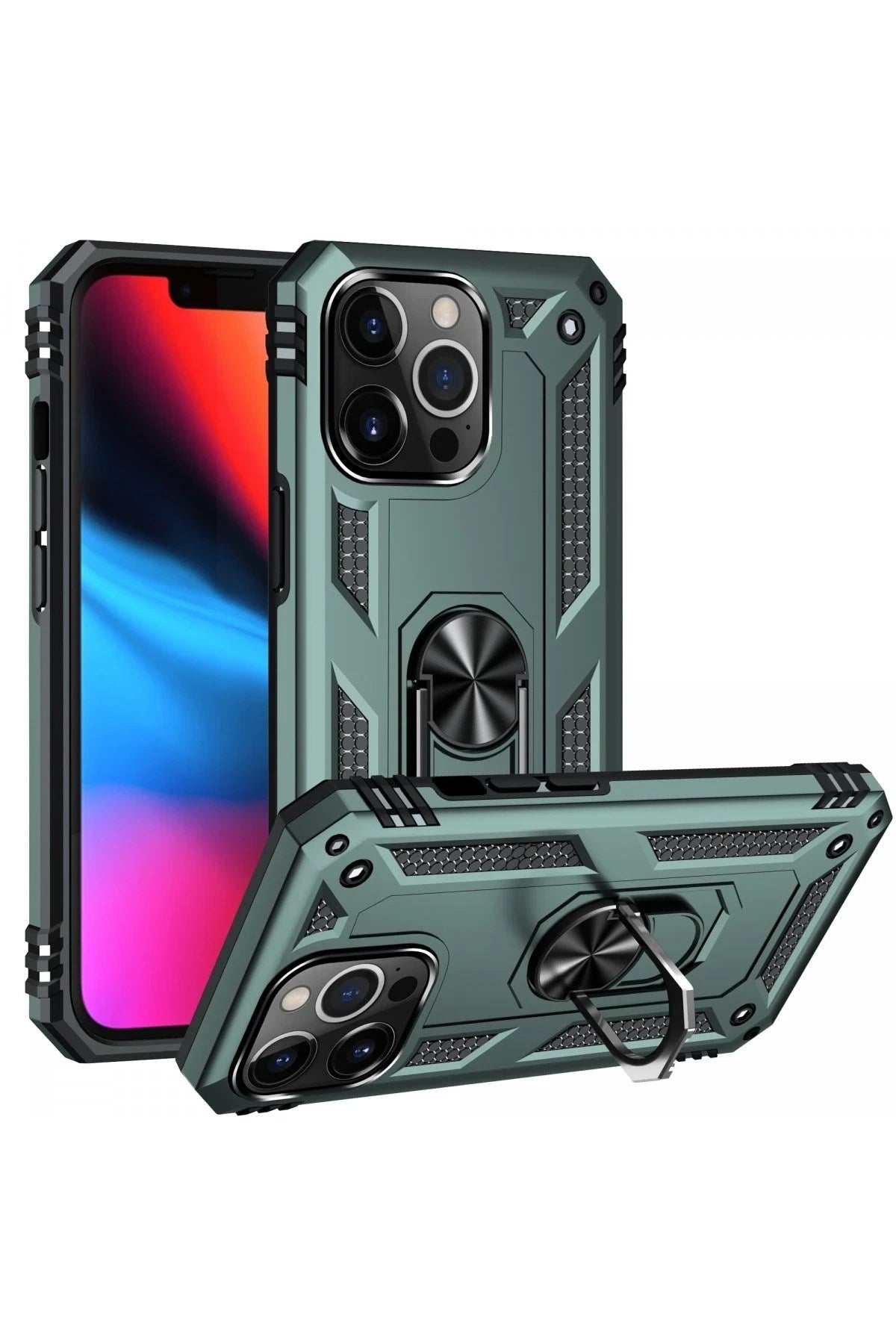 Mey İthalat® iPhone 13 Pro Max Kılıf Sofya Yüzüklü Silikon Kapak - Yeşil