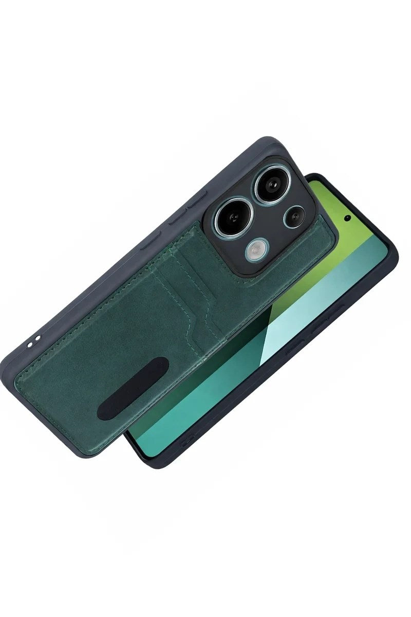Mey İthalat® Redmi 15C 4G Sara Kartvizitli Deri Kılıf - Yeşil