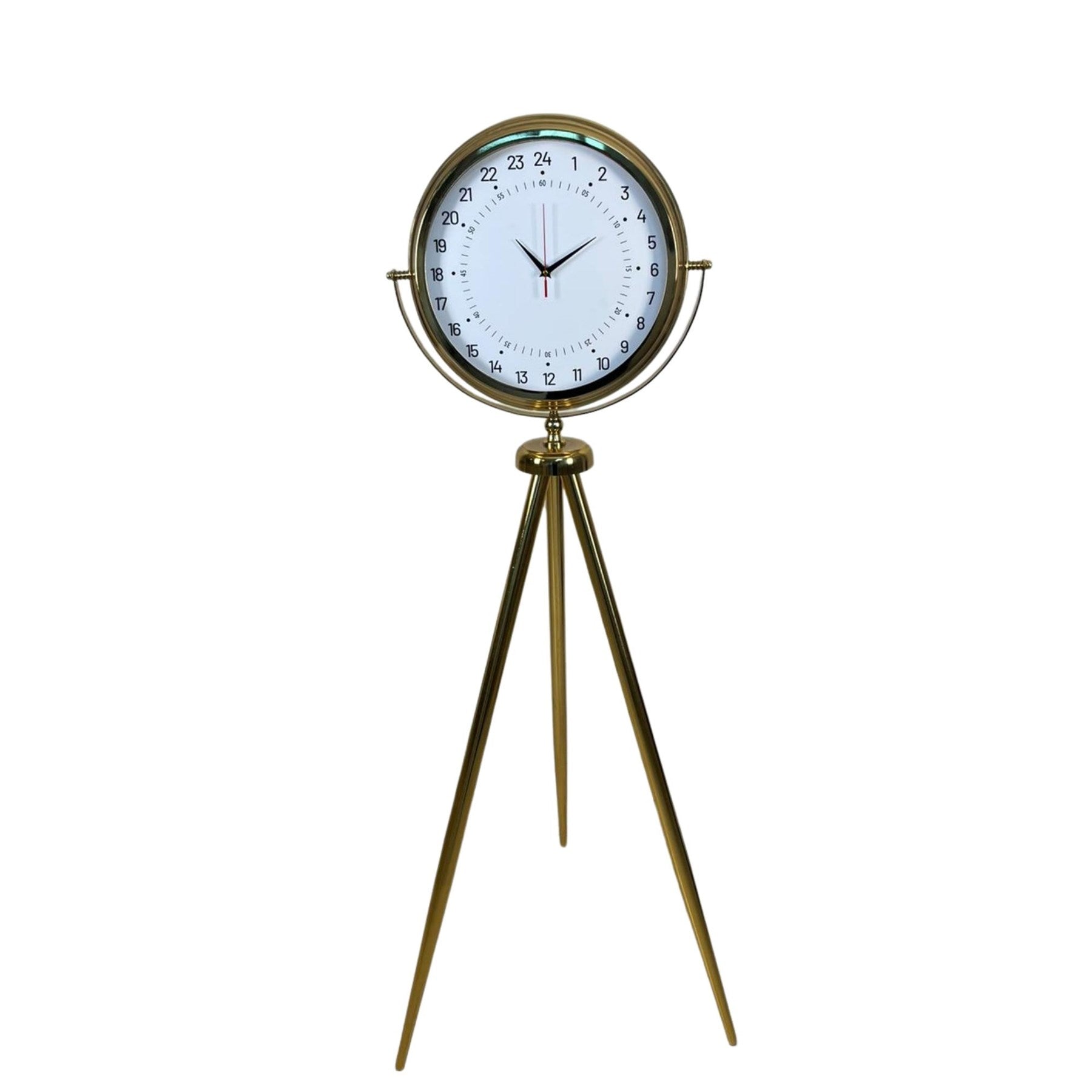 24 Saat Göstergeli Özel Tasarım Gold Tripod Ayaklı Duvar Saati