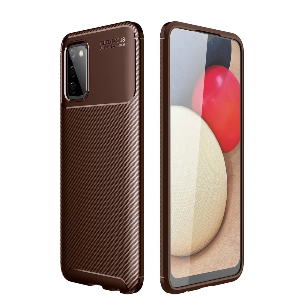 Mey İthalat® Samsung Galaxy A02S Kılıf Auto Focus Karbon Kapak - Kahverengi