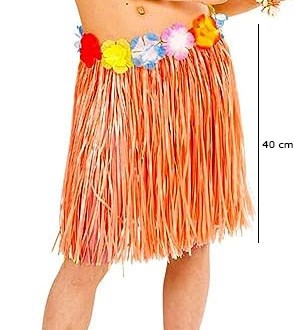 Mey İthalat® Yetişkin ve Çocuk Uyumlu Turuncu Renk Püsküllü Hawaii Luau Hula Etek 40 cm