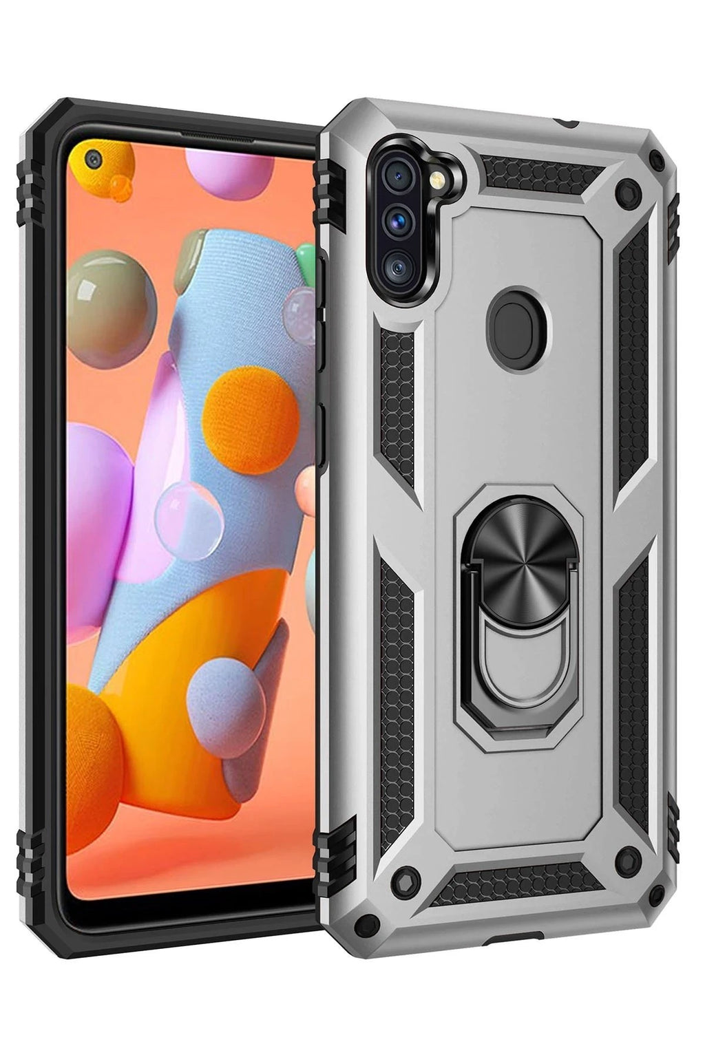 Mey İthalat® Samsung Galaxy A11 Kılıf Sofya Yüzüklü Silikon Kapak - Gümüş