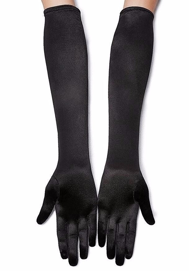Mey İthalat® Siyah Renk Likralı Dirseğe Kadar Uzun Kumaş Eldiven 40 cm
