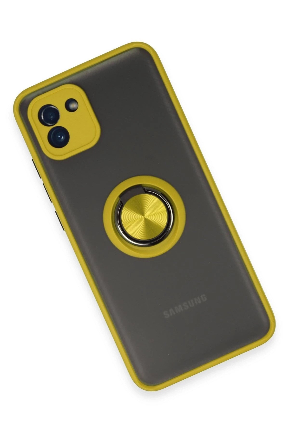 Mey İthalat® Samsung Galaxy A03 Kılıf Montreal Yüzüklü Silikon Kapak - Sarı