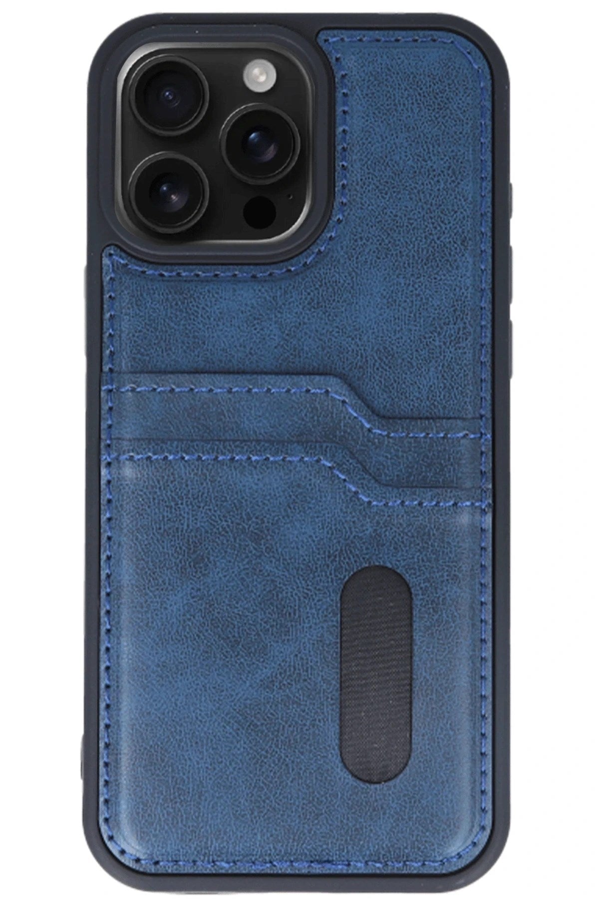 Mey İthalat® iPhone 15 Pro Max Kılıf Sara Kartvizitli Deri Kılıf - Lacivert