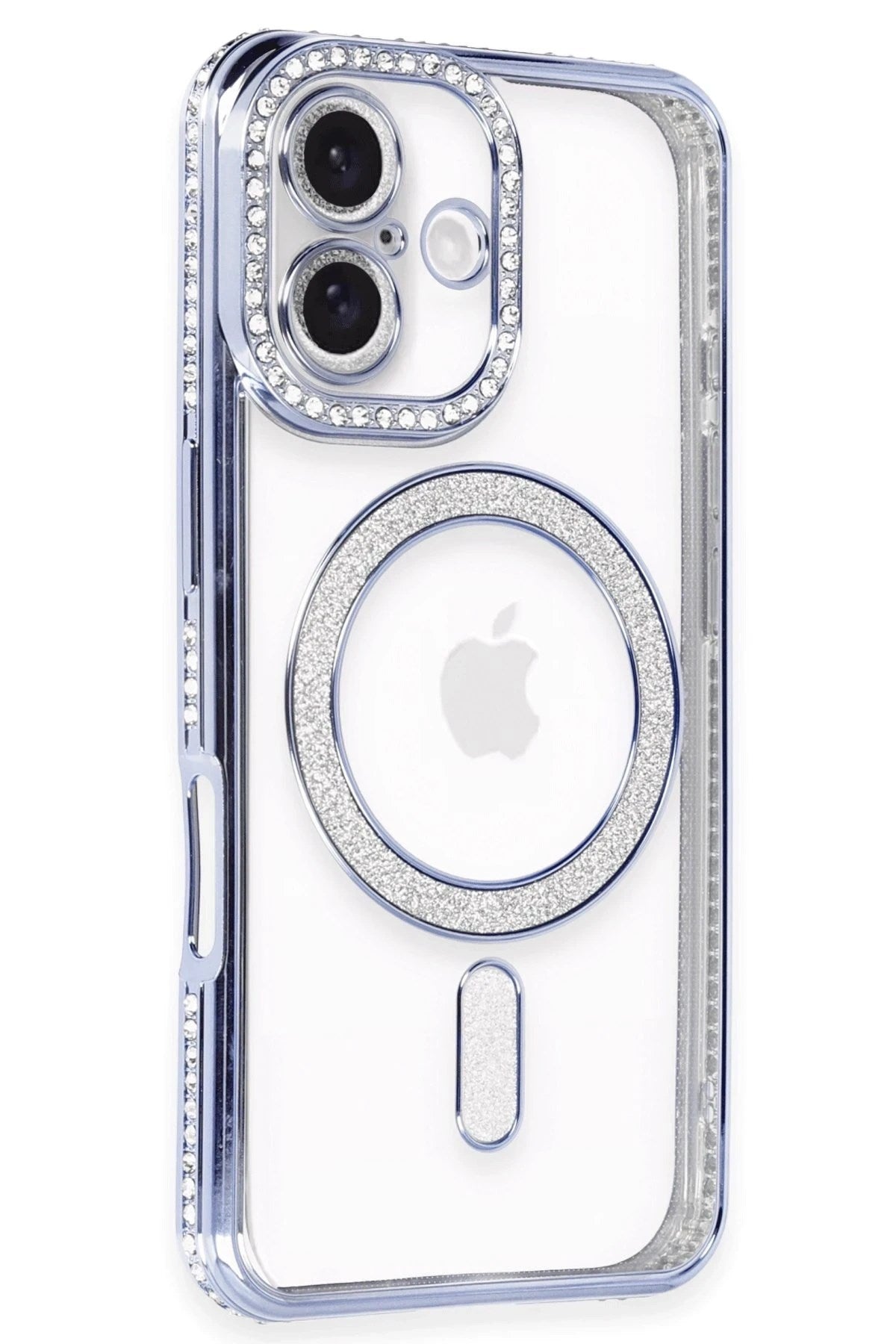 Mey İthalat® iPhone 16 Plus Kılıf Joke Simli Magneticsafe Kılıf - Mavi