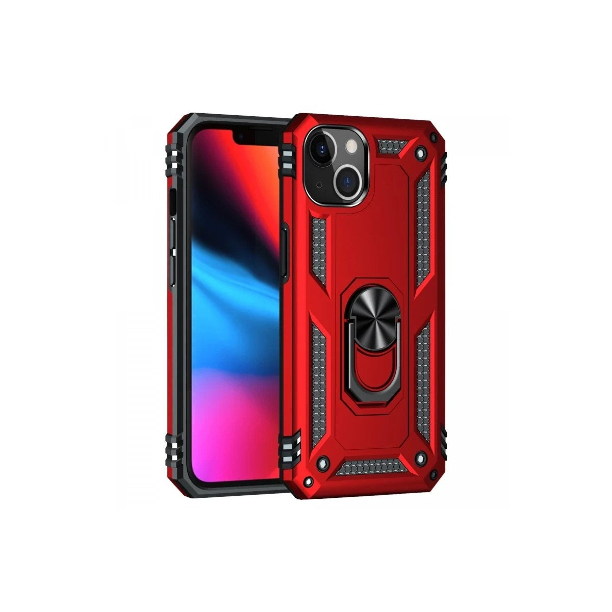 Mey İthalat® iPhone 14 Plus Kılıf Sofya Yüzüklü Silikon Kapak - Kırmızı