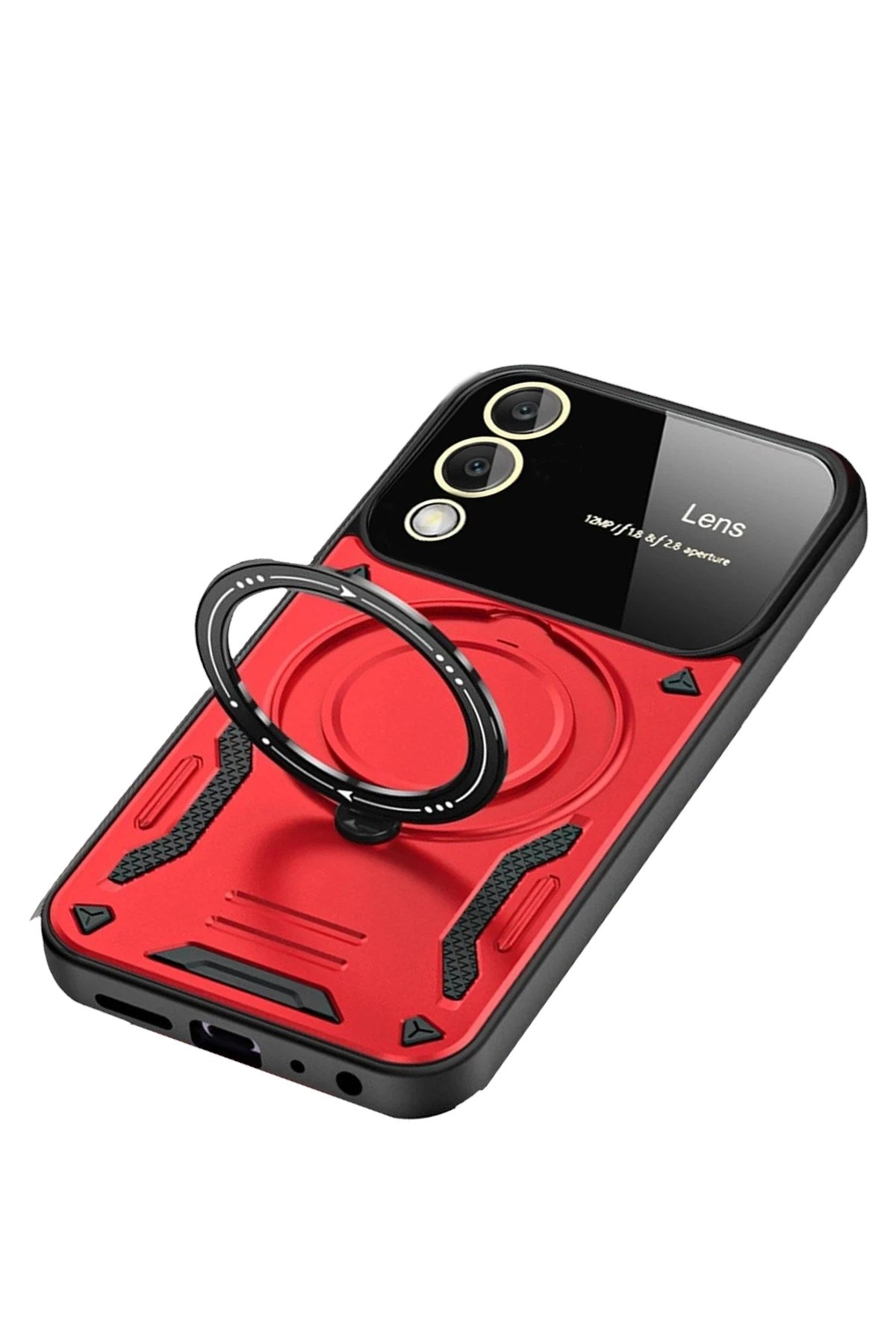 Mey İthalat® Samsung Galaxy S25 Edge Kılıf Joy Lens Standlı Kapak - Kırmızı