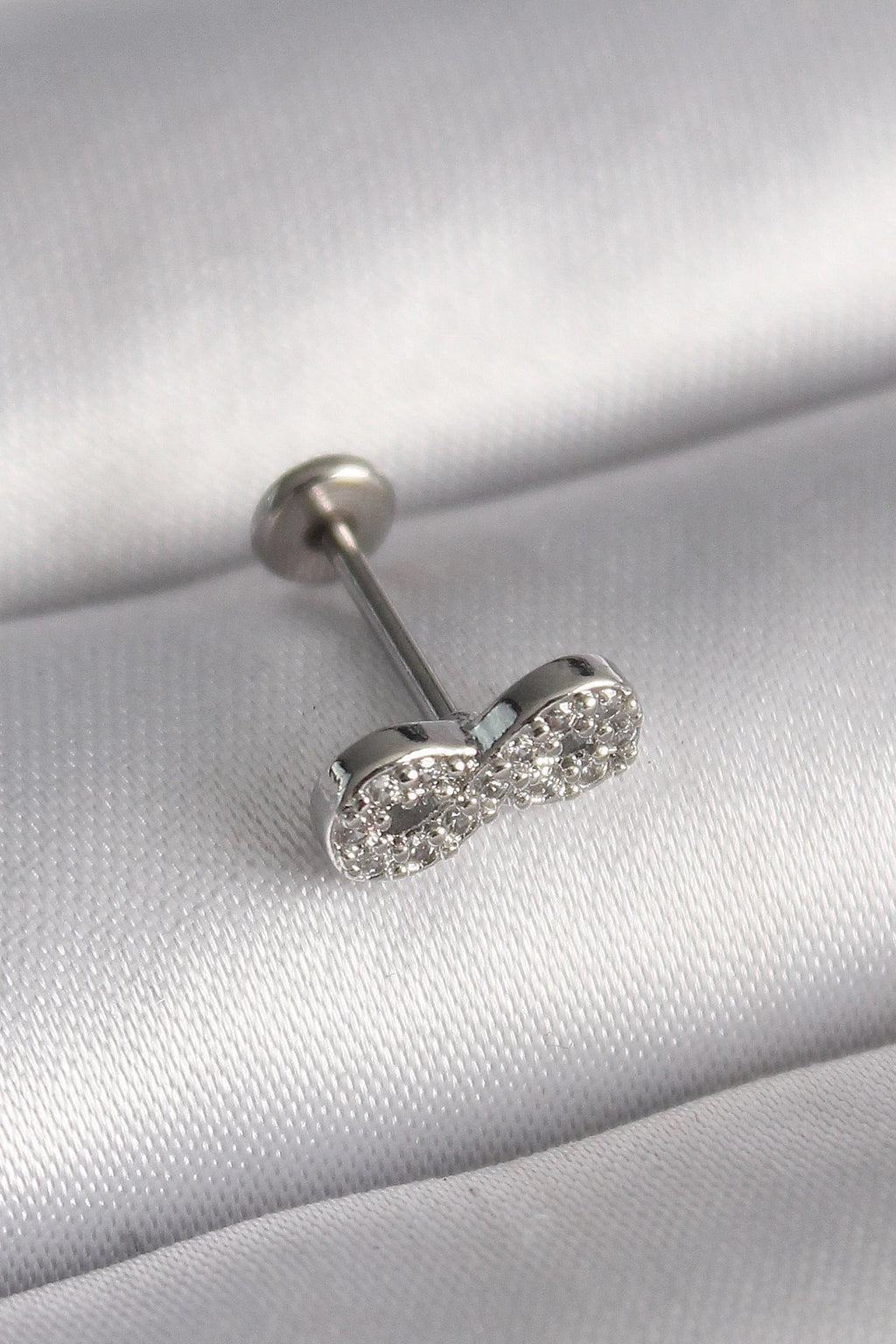 Mey İthalat® 316L Çelik Gümüş Renk Zirkon Taşlı Sonsuzluk Model Tragus Piercing