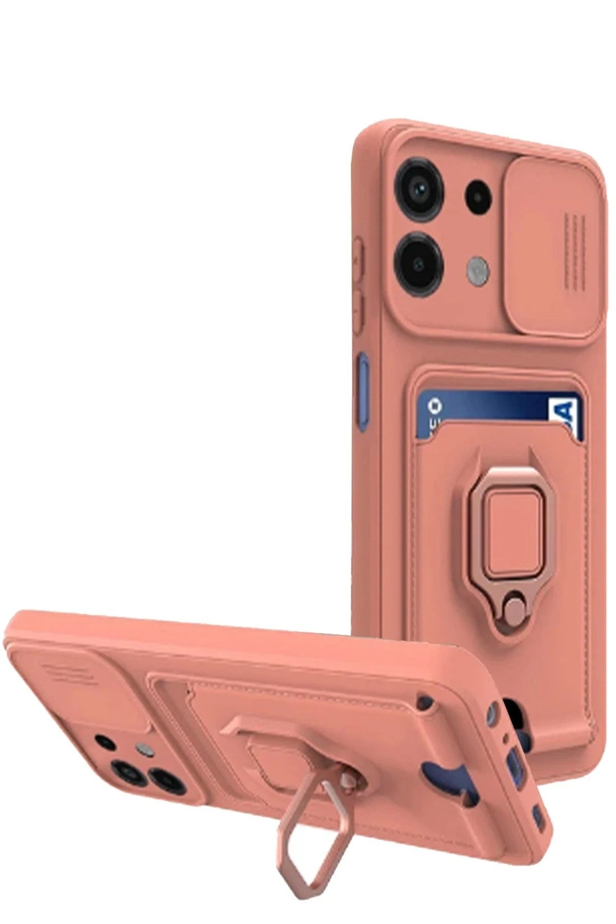 Mey İthalat® Redmi Note 13 4G Kılıf Zuma Kartvizitli Yüzüklü Silikon - Pembe