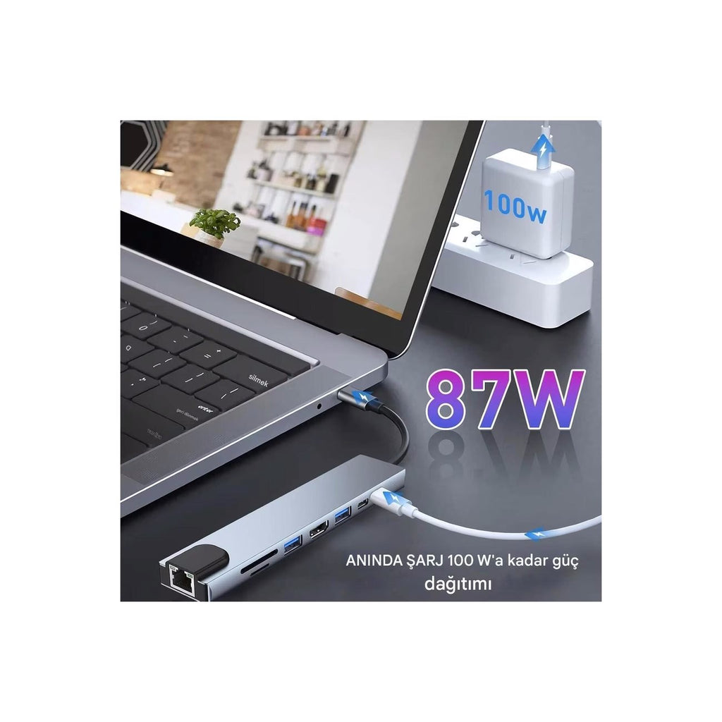 MacBook ve Laptop Uyumlu Çok Fonksiyonlu USB-C Dönüştürücü - Alüminyum Gövdeli Hub