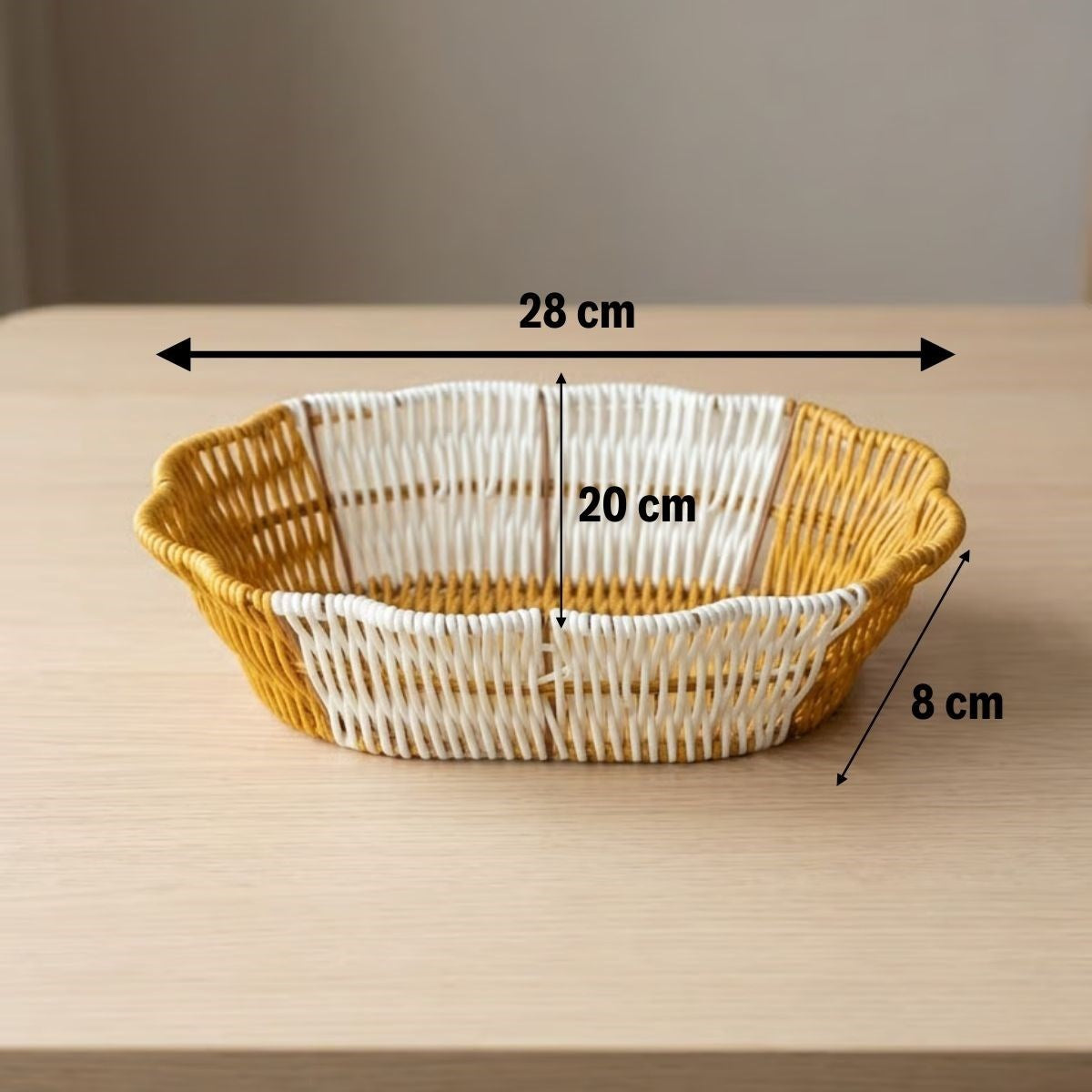 Oval Çift Renkli Plastik Rattan Ekmek ve Meyve Sepeti - Çok Amaçlı Banyo ve Mutfak Düzenleyici - Yıkanabilir Dekoratif Tezgâh Üstü Organizer