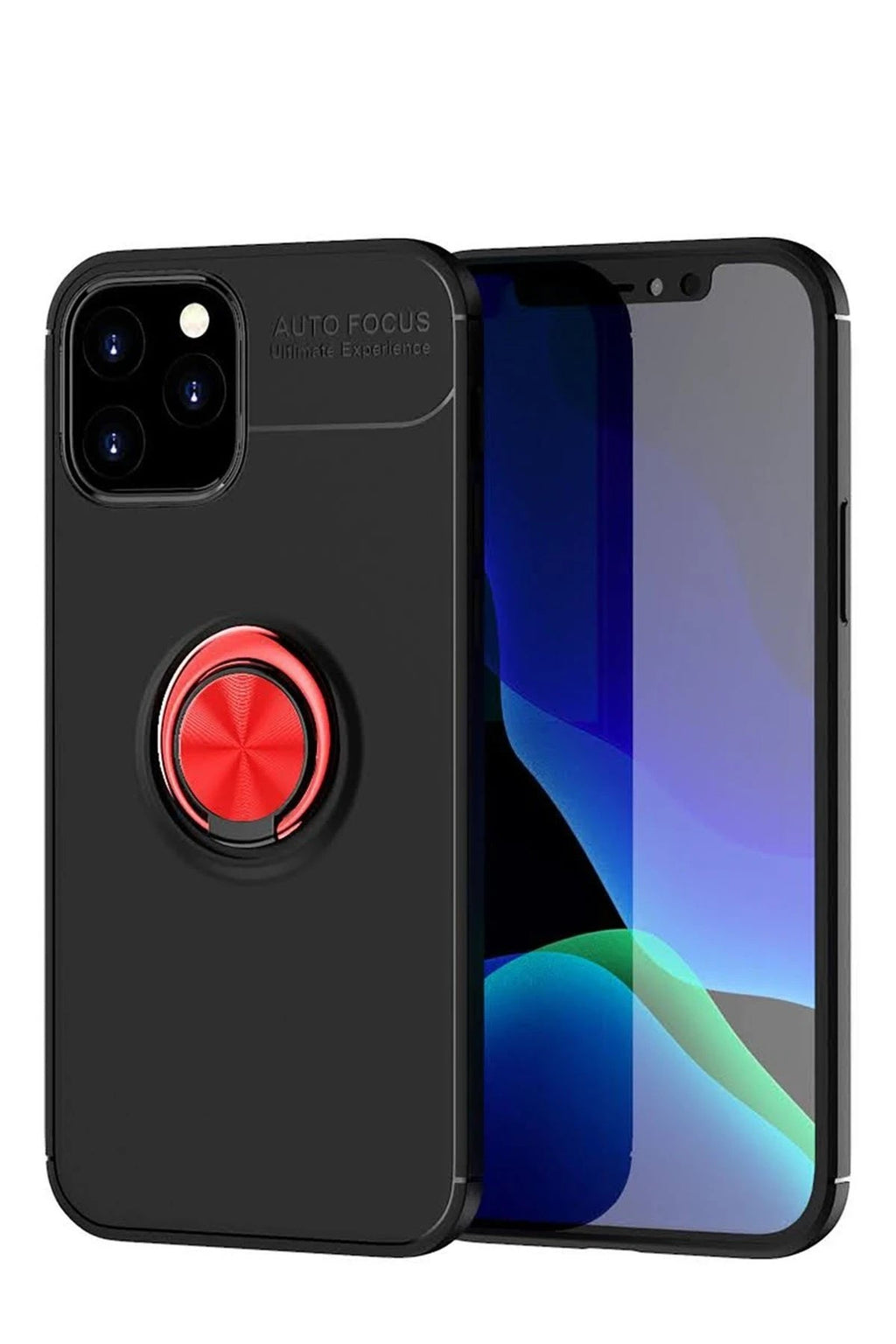 Mey İthalat® iPhone 12 Kılıf Range Yüzüklü Silikon - Siyah-Kırmızı