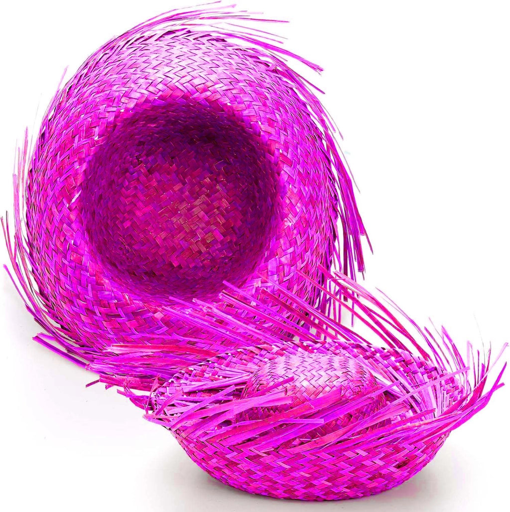Mey İthalat® Tropikal Parti Pembe Fuşya Hasır Hawaii Şapkası 13x36 cm