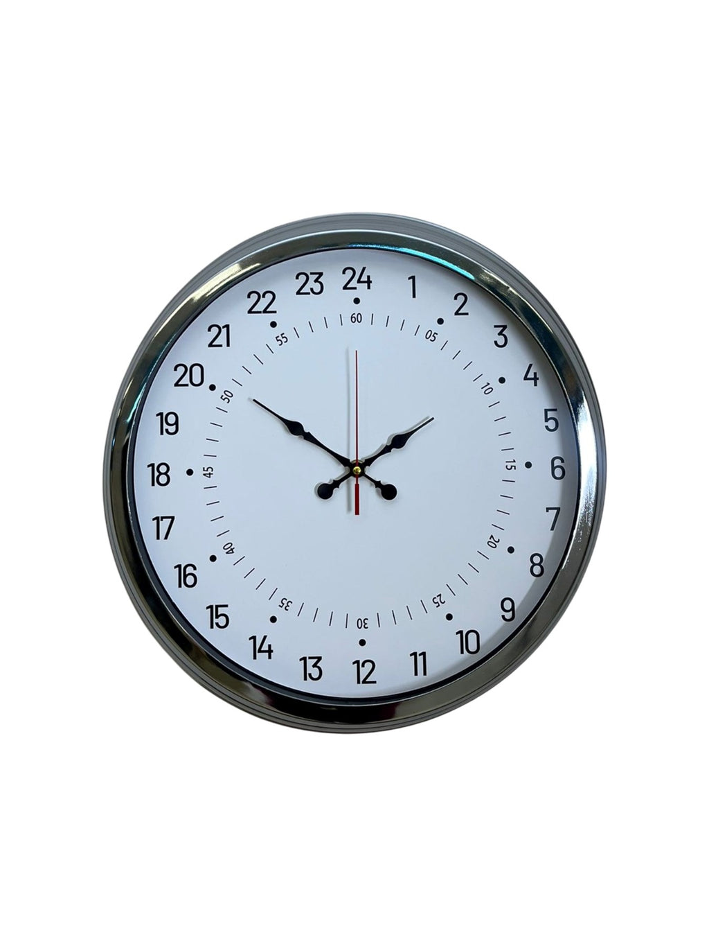 Krom 40 Cm Metal 24 Saat Göstergeli Özel Tasarım Duvar Saati