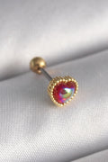 Mey İthalat® 316L Çelik Gold Renk Kırmızı Mineli Kalp Tragus Piercing