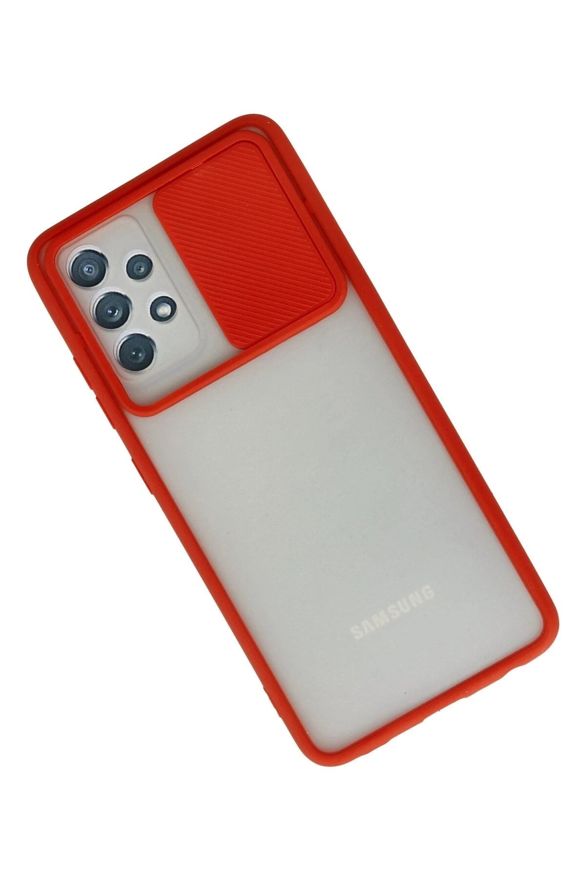 Mey İthalat® Samsung Galaxy A52 Kılıf Palm Buzlu Kamera Sürgülü Silikon - Kırmızı
