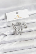 Mey İthalat® Pirinç Gümüş Renk Zirkon Taşlı Yıldız Vintage Model YSX Trio Küpe Seti