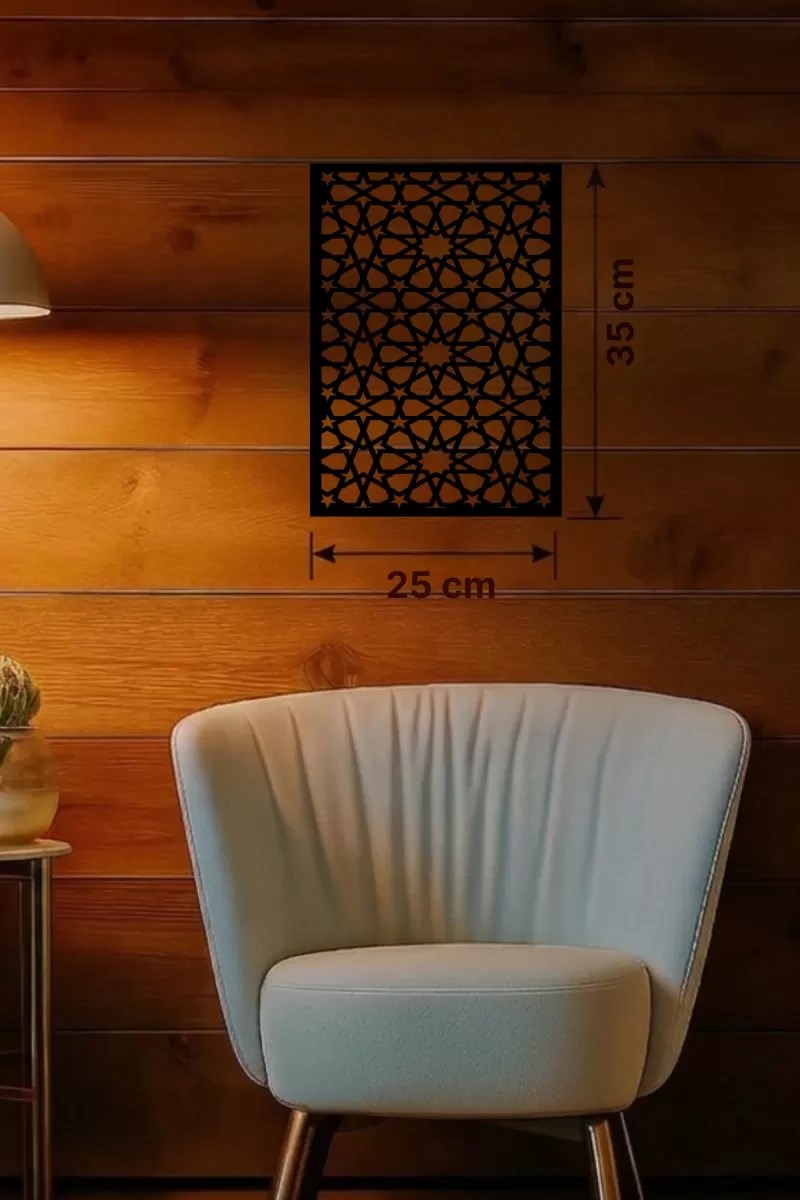 Mey İthalat® Geometrik Yıldız Geçme Ahşap Duvar Tablosu - 25x35 cm Lazer Kesim Selçuklu Motifi
