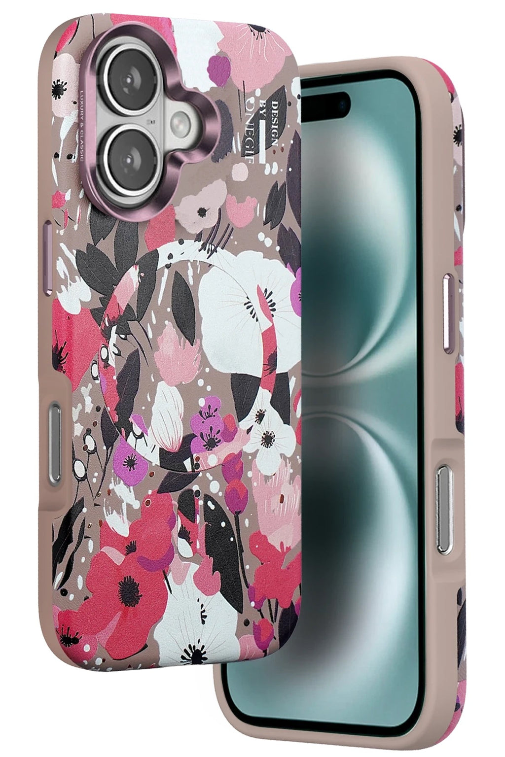 Mey İthalat® iPhone 16 Flower Series Magsafe Kapak - Pembe