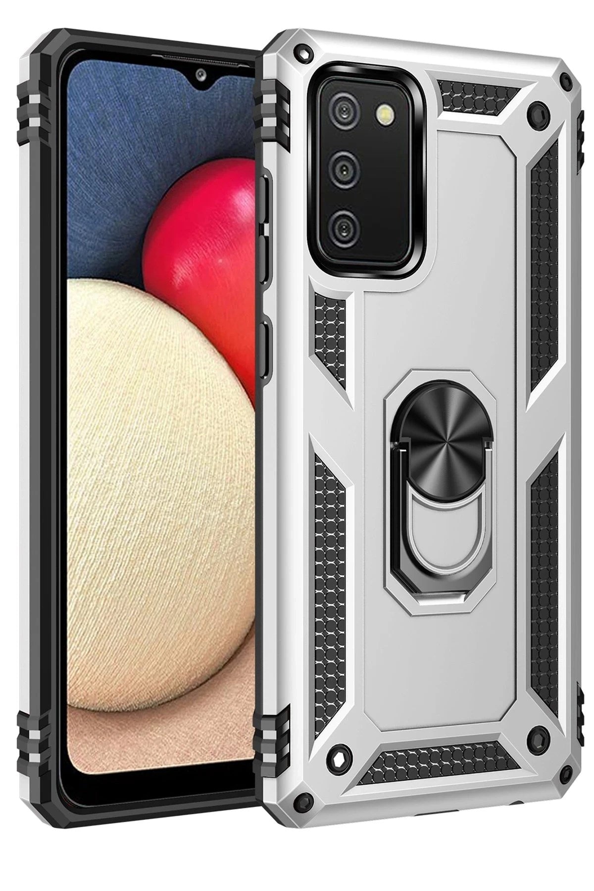 Mey İthalat® Samsung Galaxy A03S Kılıf Sofya Yüzüklü Silikon Kapak - Gümüş