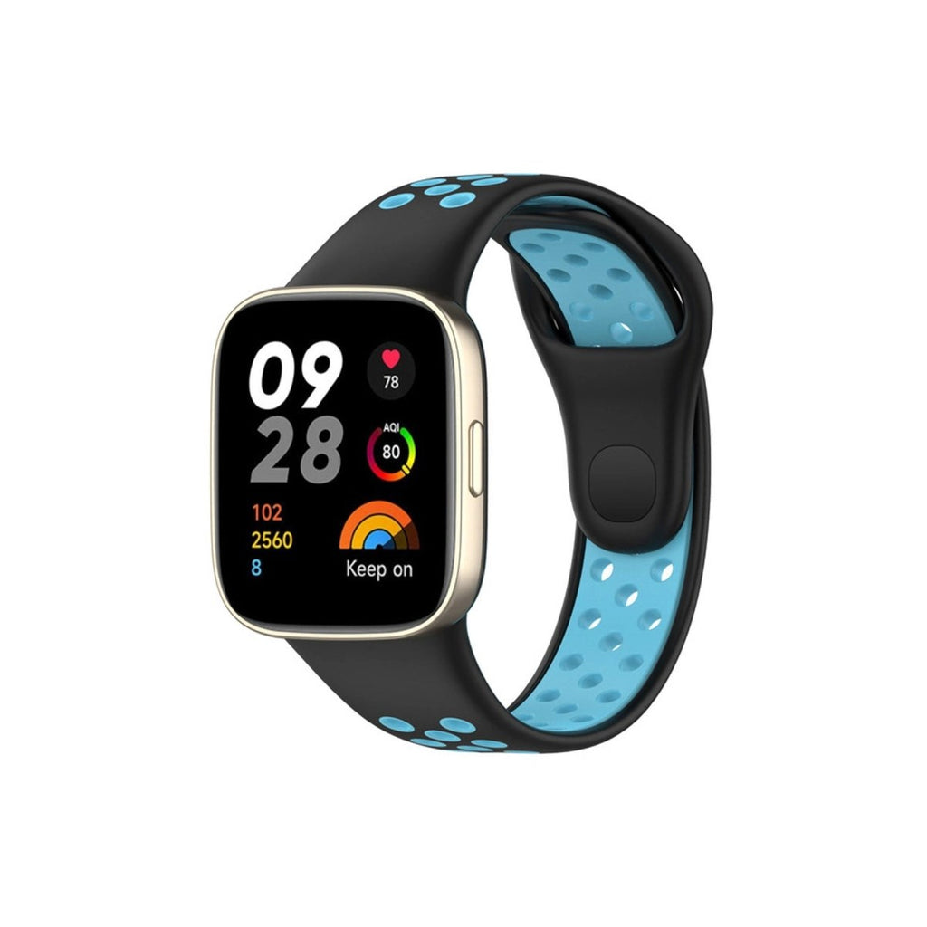 Mey İthalat® Redmi Watch 3 Spor Delikli Kordon - Siyah-Mavi