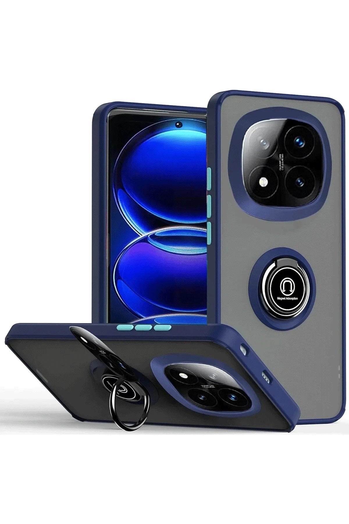 Mey İthalat® Redmi Note 14 Pro Plus Kılıf Montreal Yüzüklü Silikon Kapak - Lacivert
