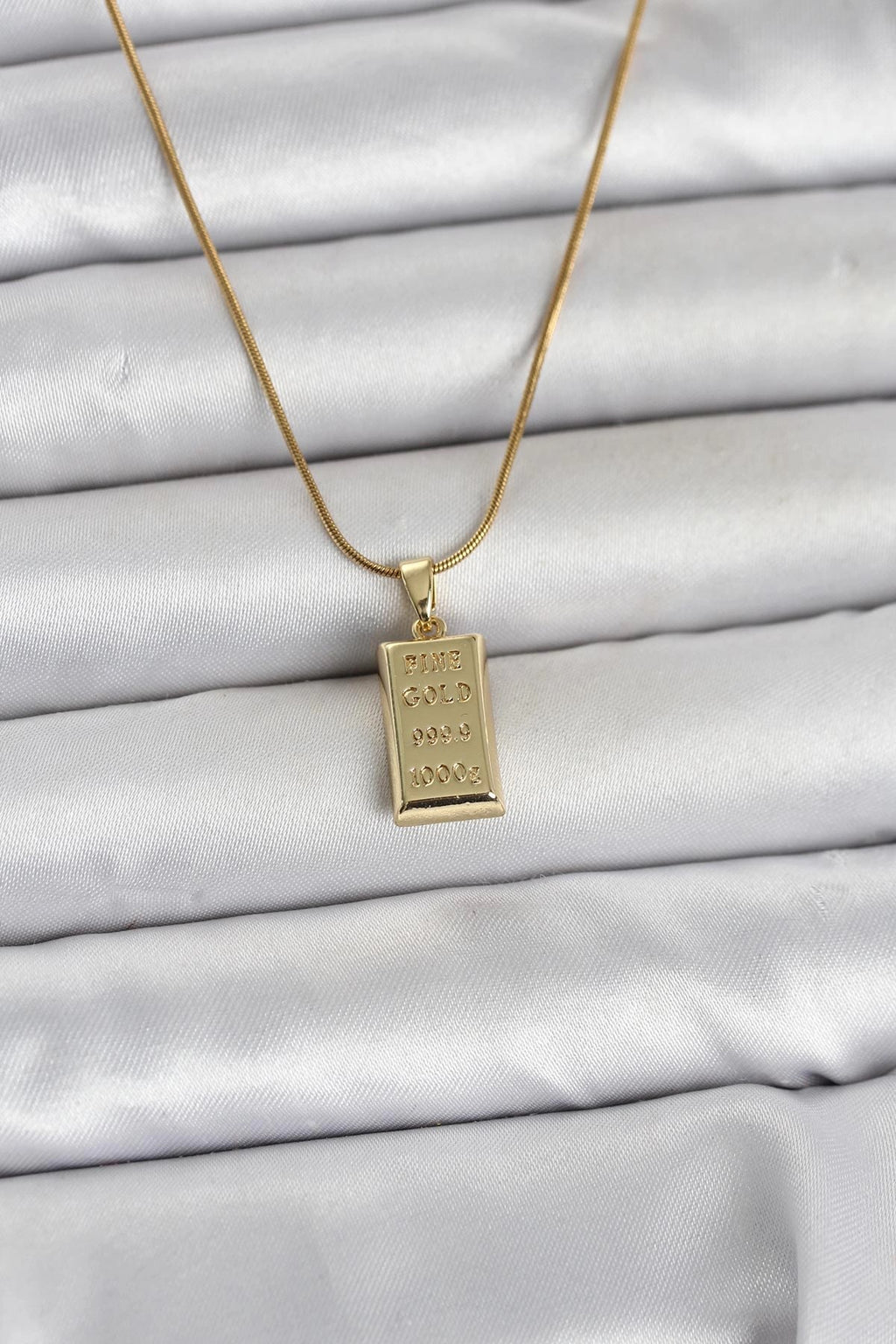 Mey İthalat® 316L Çelik Zincir Gold Renk Külçe Altın Model Kadın Kolye