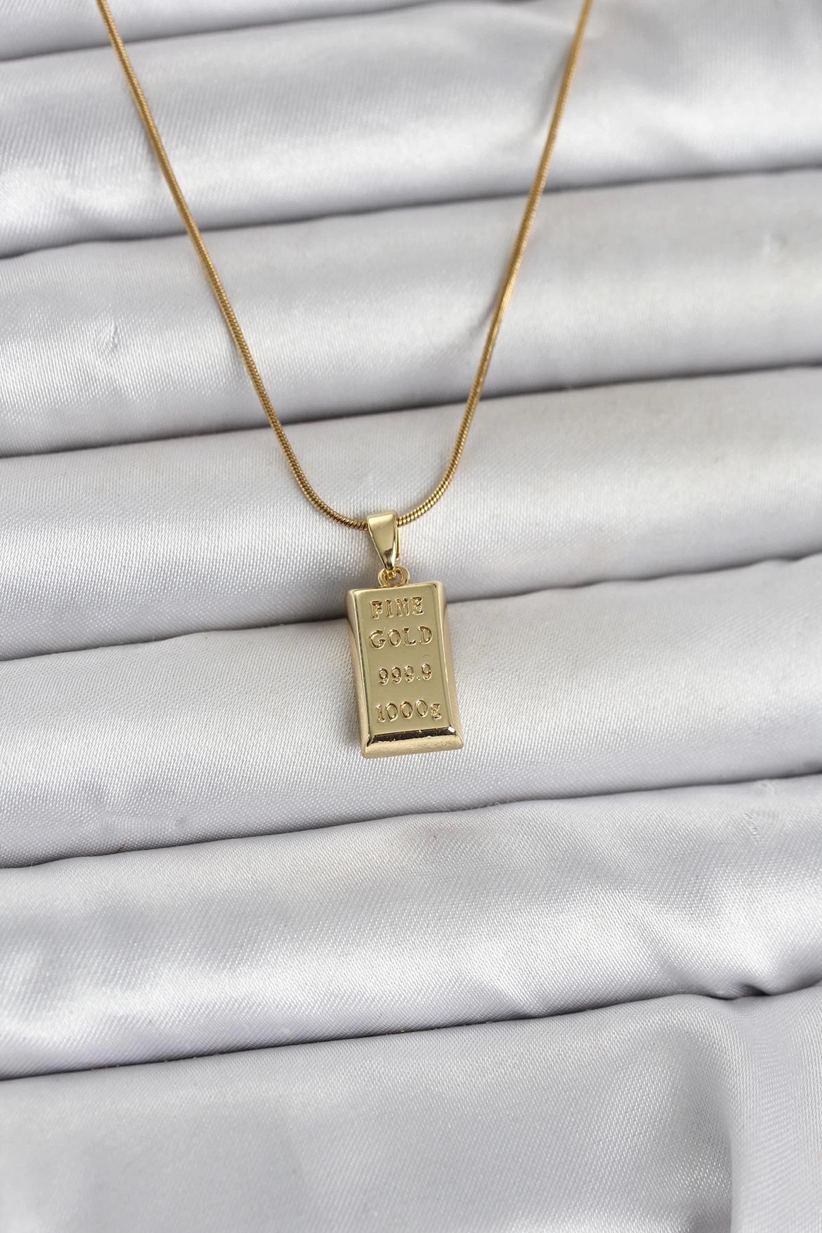 Mey İthalat® 316L Çelik Zincir Gold Renk Külçe Altın Model Kadın Kolye