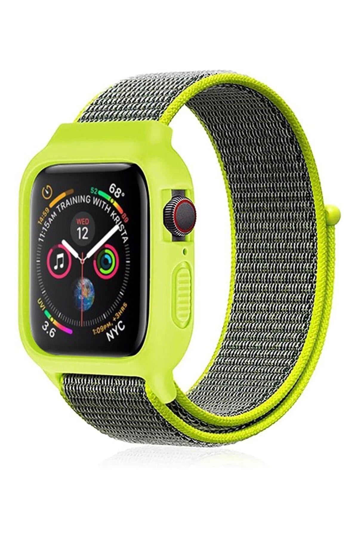 Mey İthalat® Watch 38mm Hasırlı Cırtcırtlı Kasalı Kordon - Yeşil