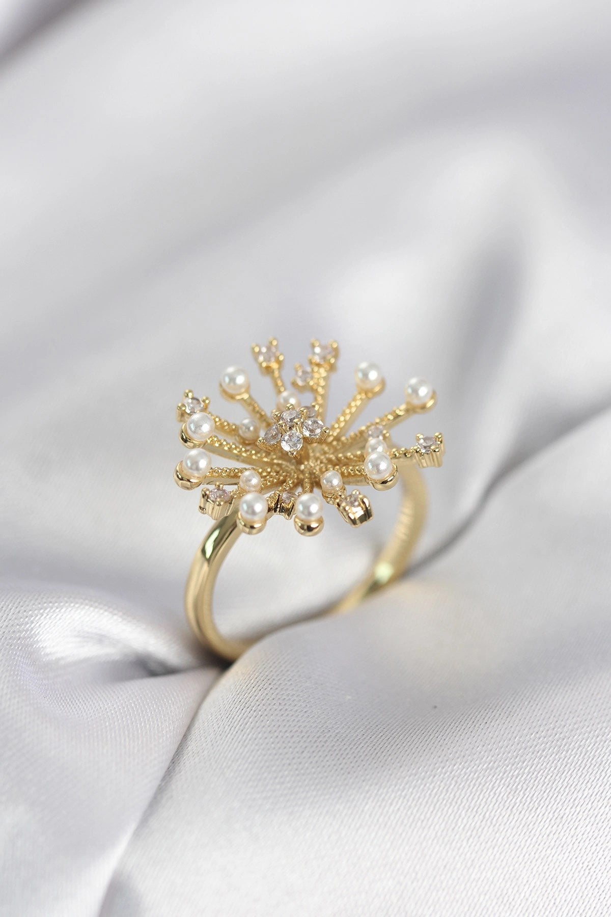 Mey İthalat® Gold Renk Karahindiba Model Zirkon Taşlı Kadın Yüzük