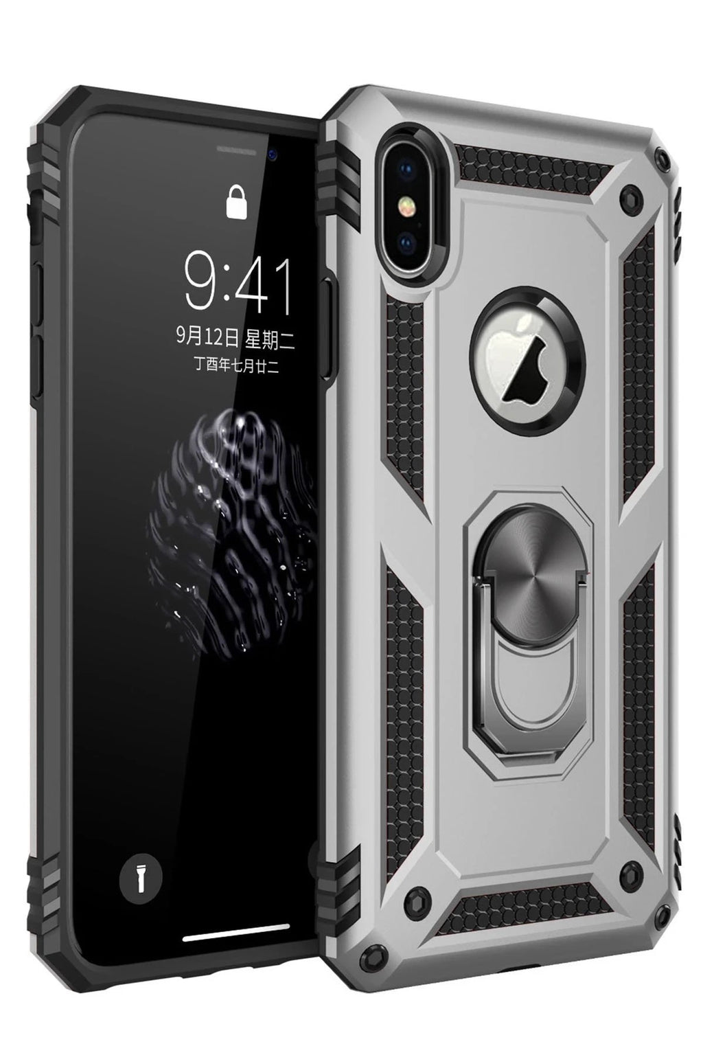 Mey İthalat® iPhone X Kılıf Sofya Yüzüklü Silikon Kapak - Gümüş