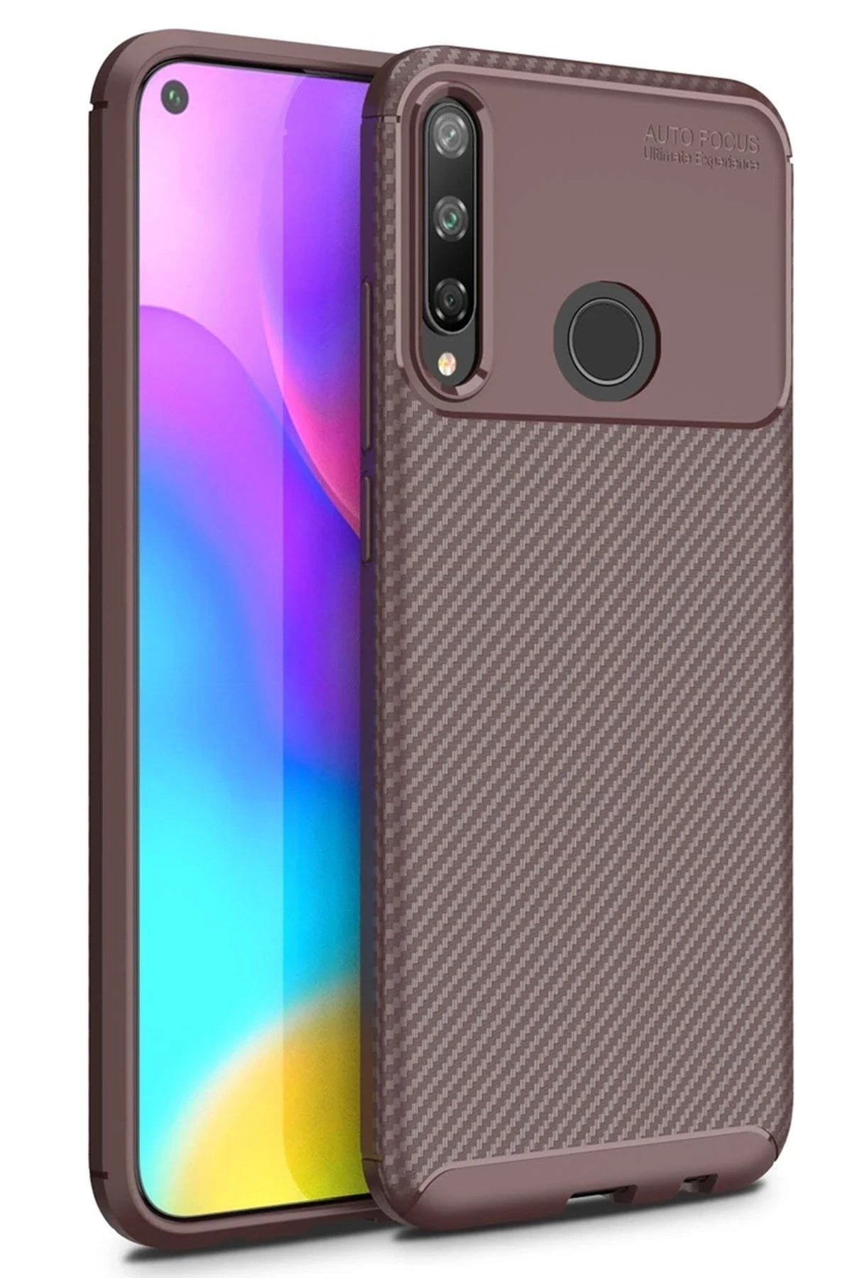 Mey İthalat® Huawei P40 Lite E Kılıf Auto Focus Karbon Kapak - Kahverengi
