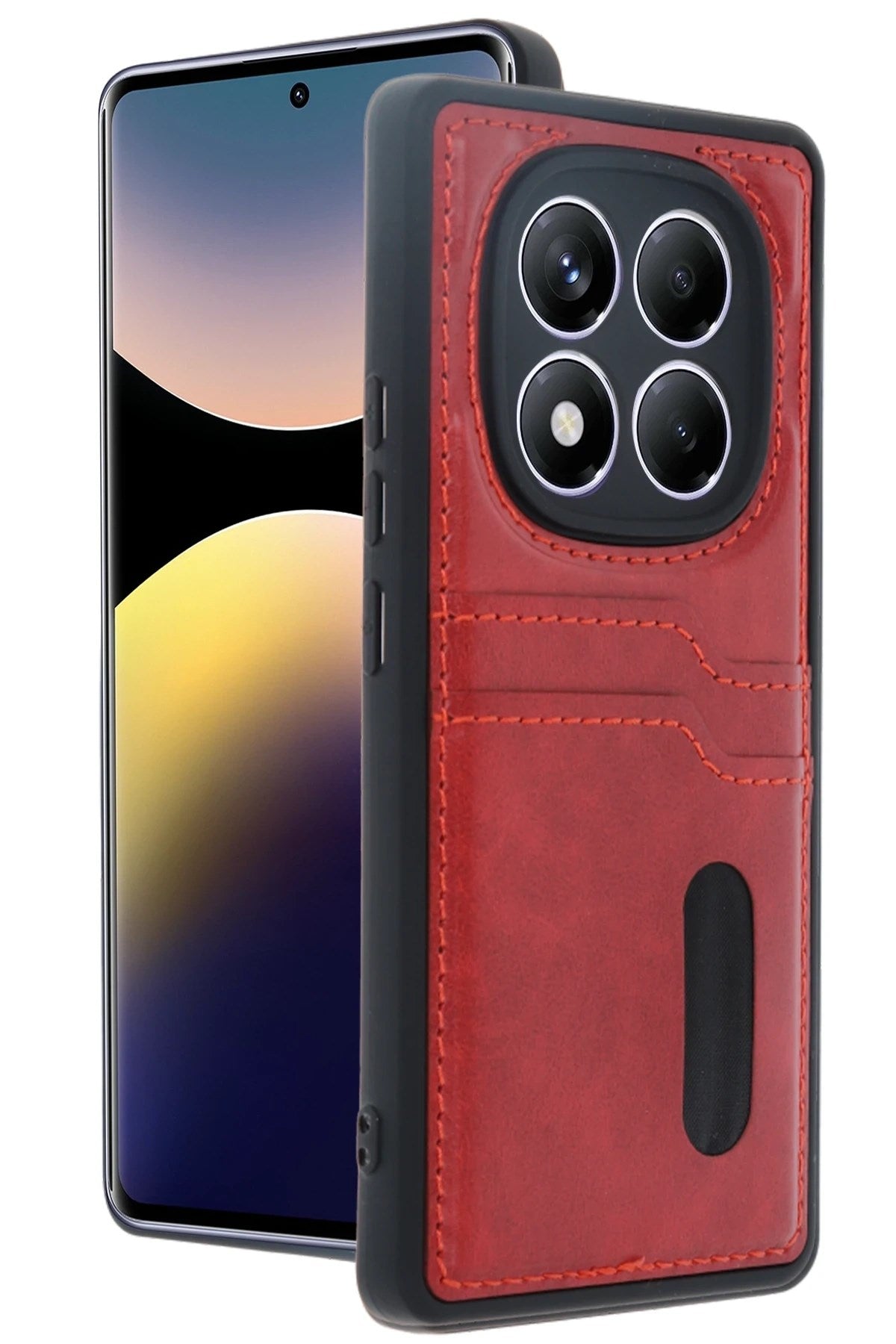 Mey İthalat® Redmi Note 14 Pro 5G Kılıf Sara Kartvizitli Deri Kılıf - Kırmızı