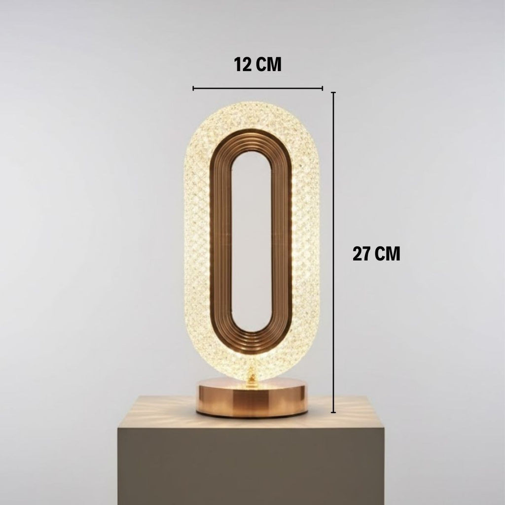 Oval Şeklinde Kristal LED Masa Lambası – Dokunmatik, 3 Renk Işık Modlu, Şarjlı Dekoratif Gece Lambası