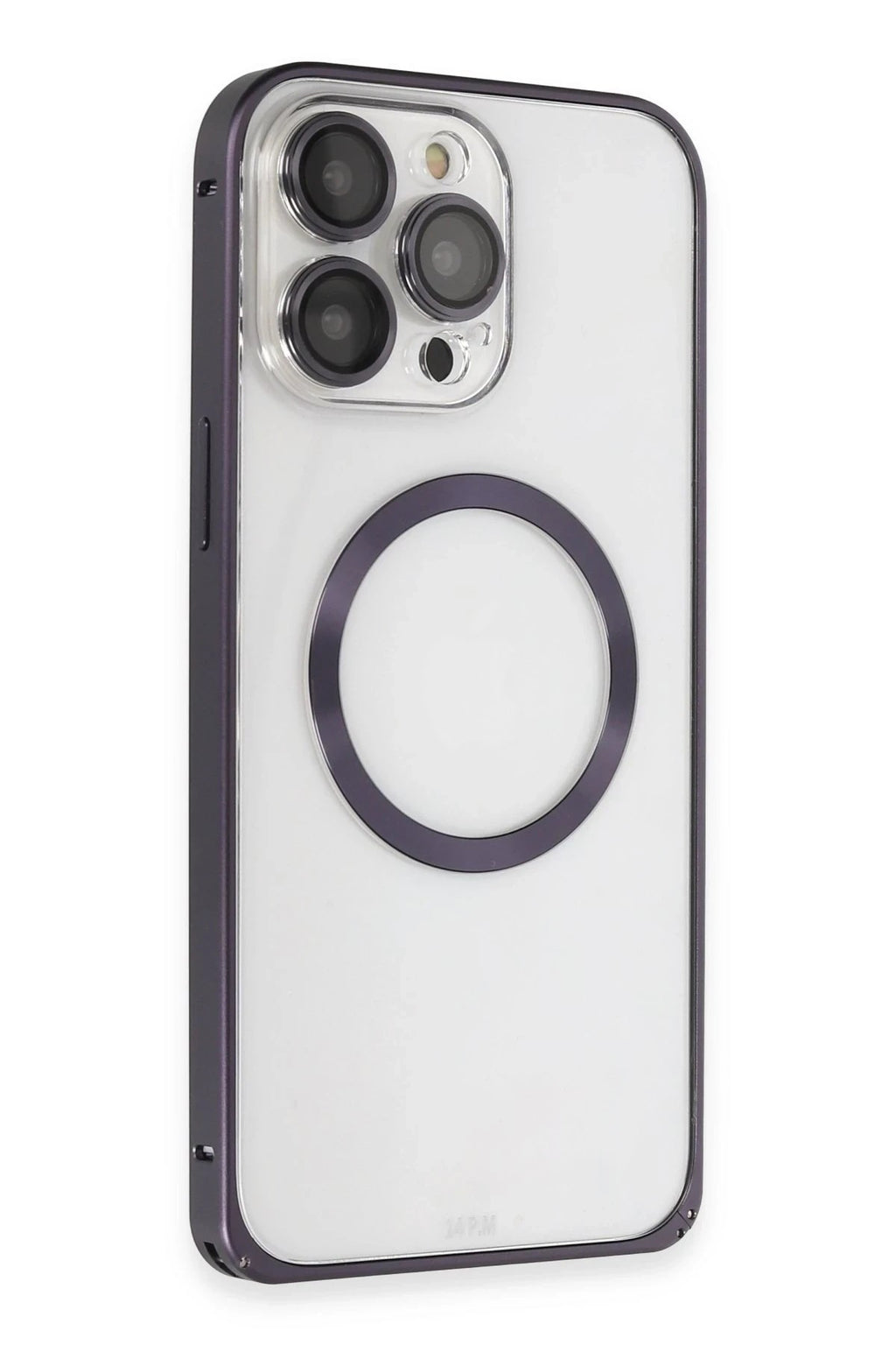 Mey İthalat® iPhone 14 Pro Kılıf Metal Bumper Magneticsafe Kapak - Derin Mor