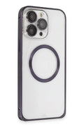 Mey İthalat® iPhone 14 Pro Kılıf Metal Bumper Magneticsafe Kapak - Derin Mor