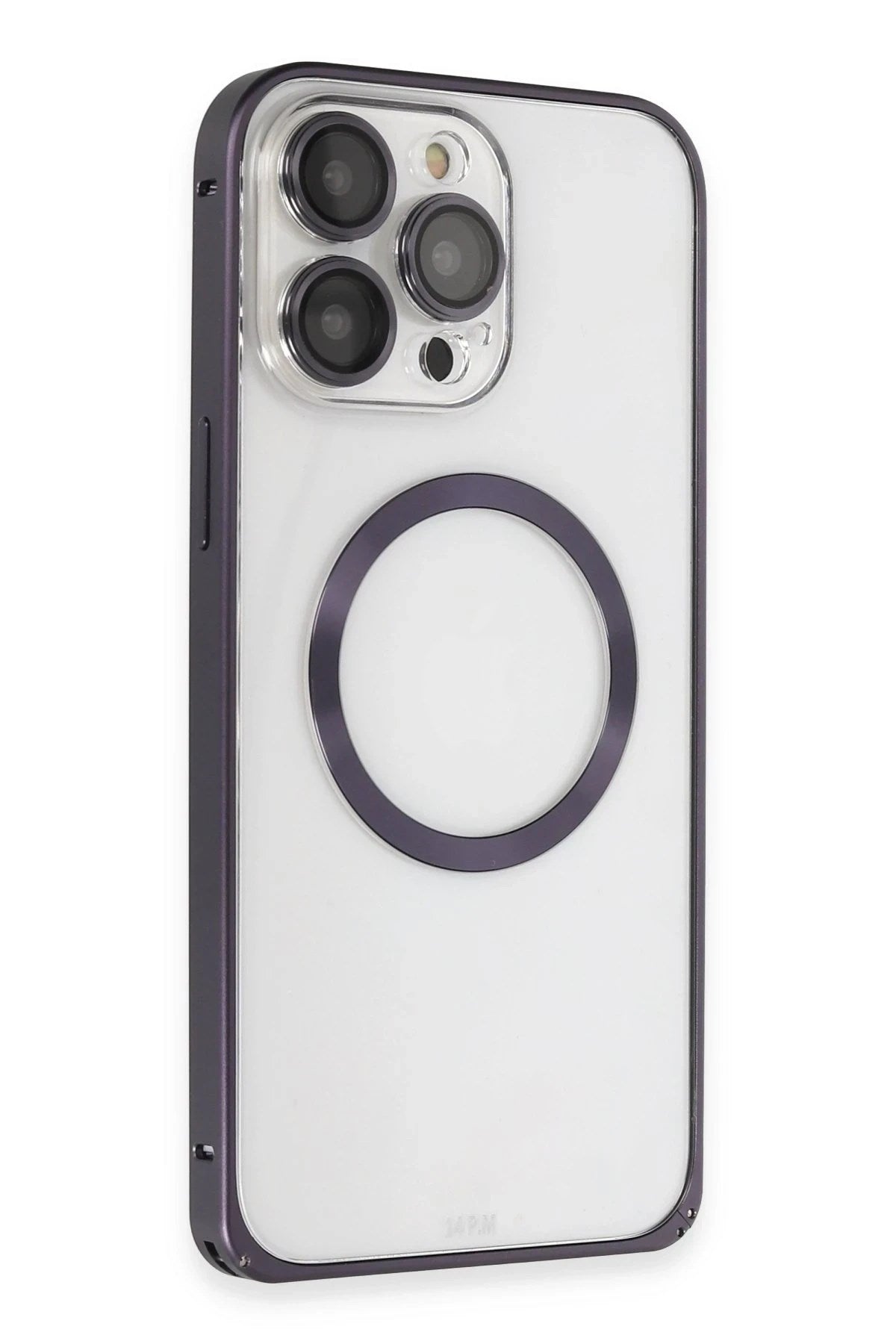 Mey İthalat® iPhone 14 Pro Kılıf Metal Bumper Magneticsafe Kapak - Derin Mor