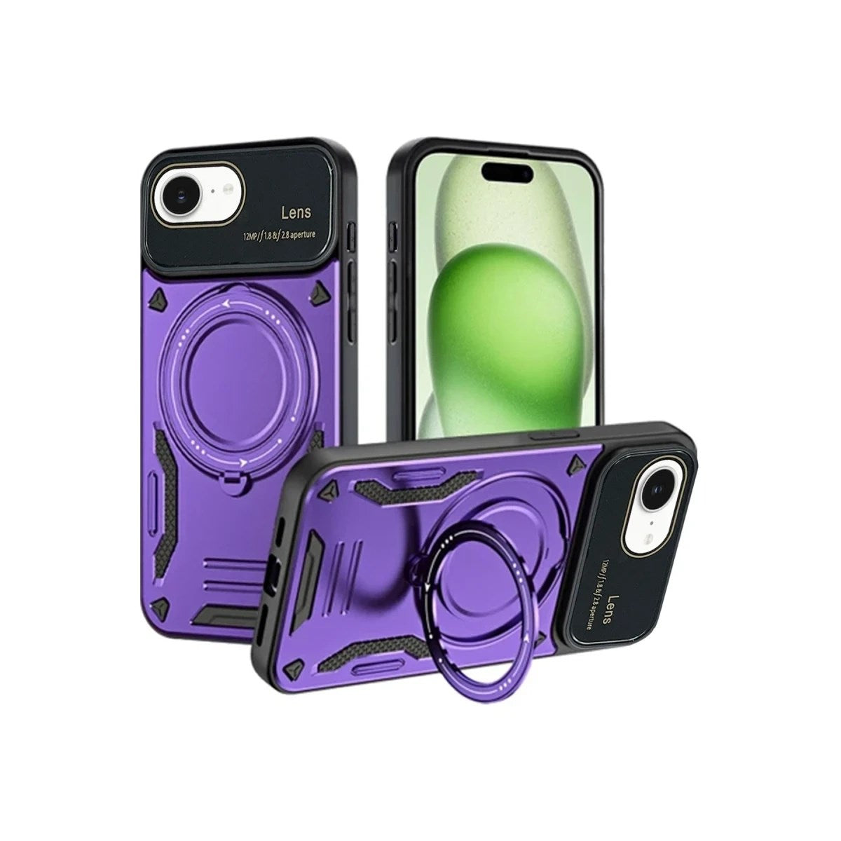 Mey İthalat® iPhone 16E Kılıf Joy Lens Standlı Kapak - Mor