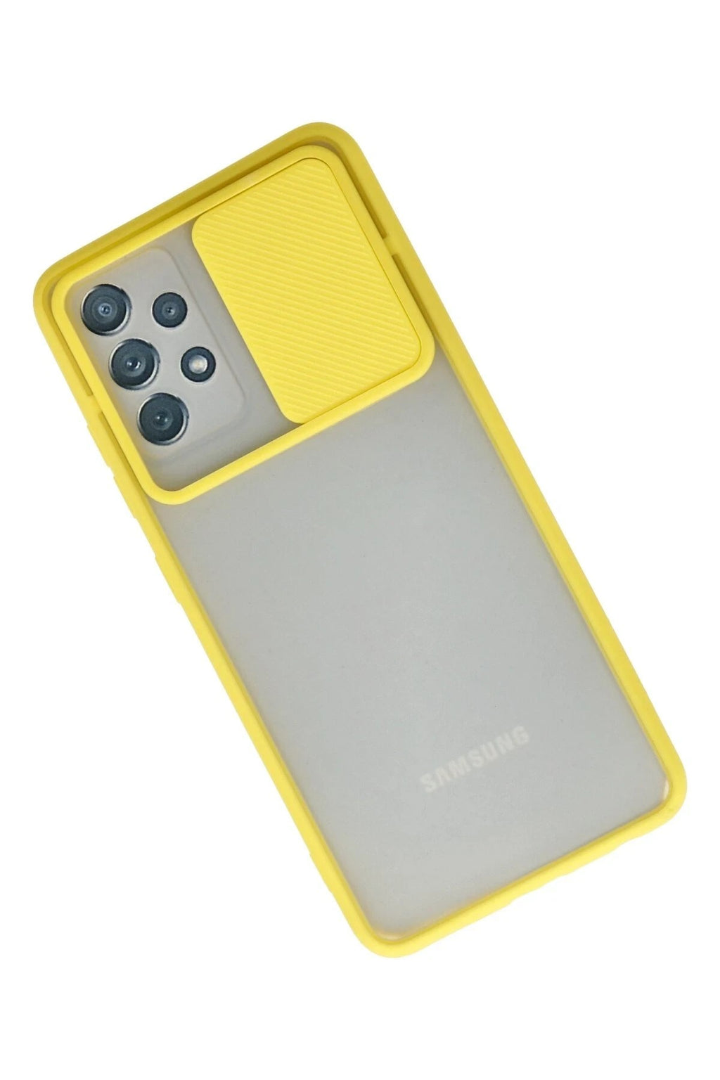 Mey İthalat® Samsung Galaxy A72 Kılıf Palm Buzlu Kamera Sürgülü Silikon - Sarı