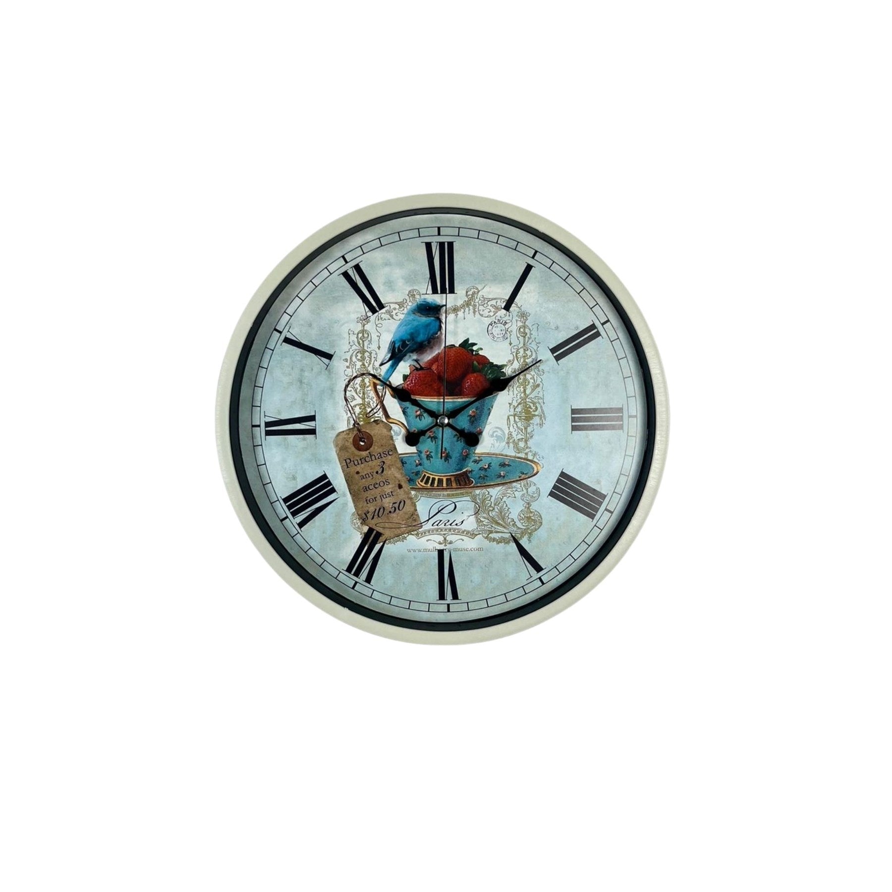Krem 36 Cm Paris Strawberry Bird Duvar Saati
