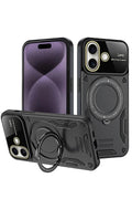 Mey İthalat® iPhone 16 Kılıf Joy Lens Standlı Kapak - Siyah