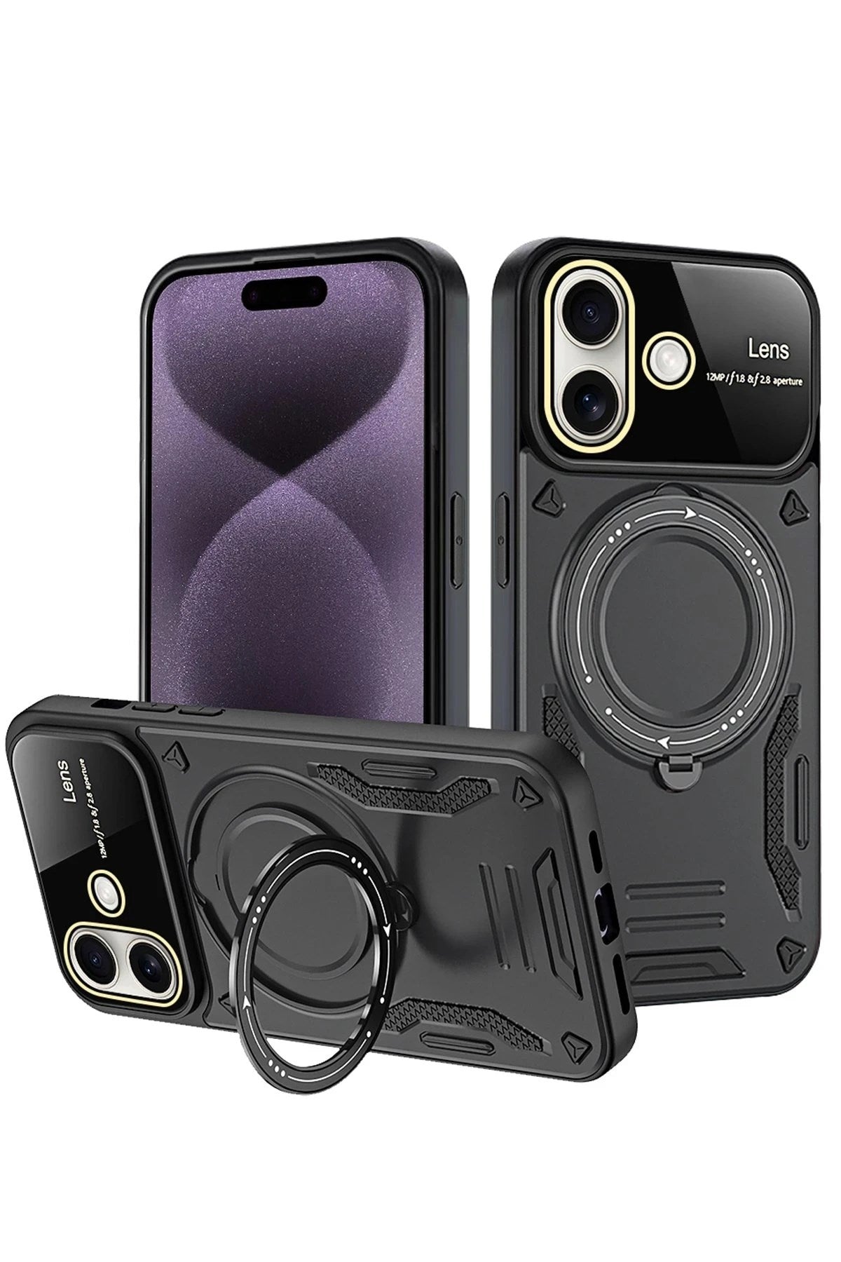 Mey İthalat® iPhone 16 Kılıf Joy Lens Standlı Kapak - Siyah