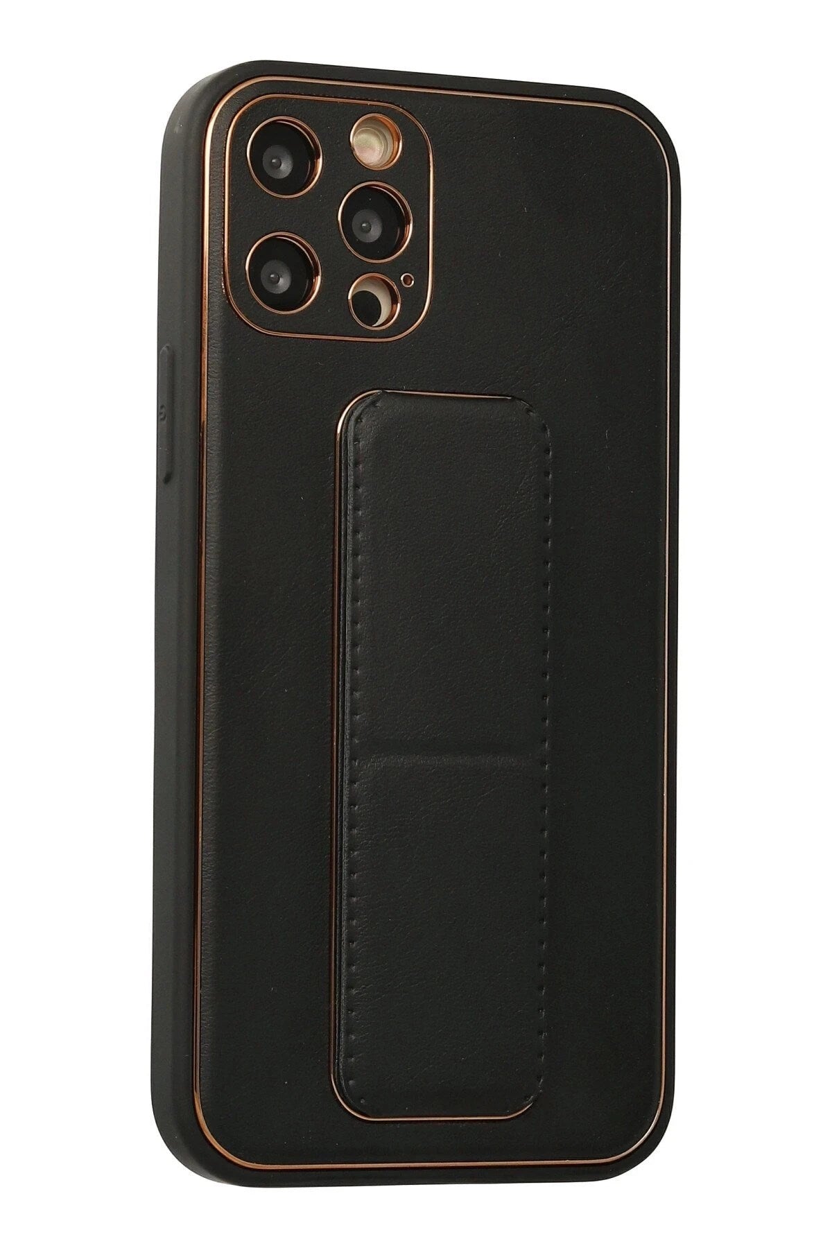Mey İthalat® iPhone 12 Pro Kılıf Coco Deri Standlı Kapak - Siyah
