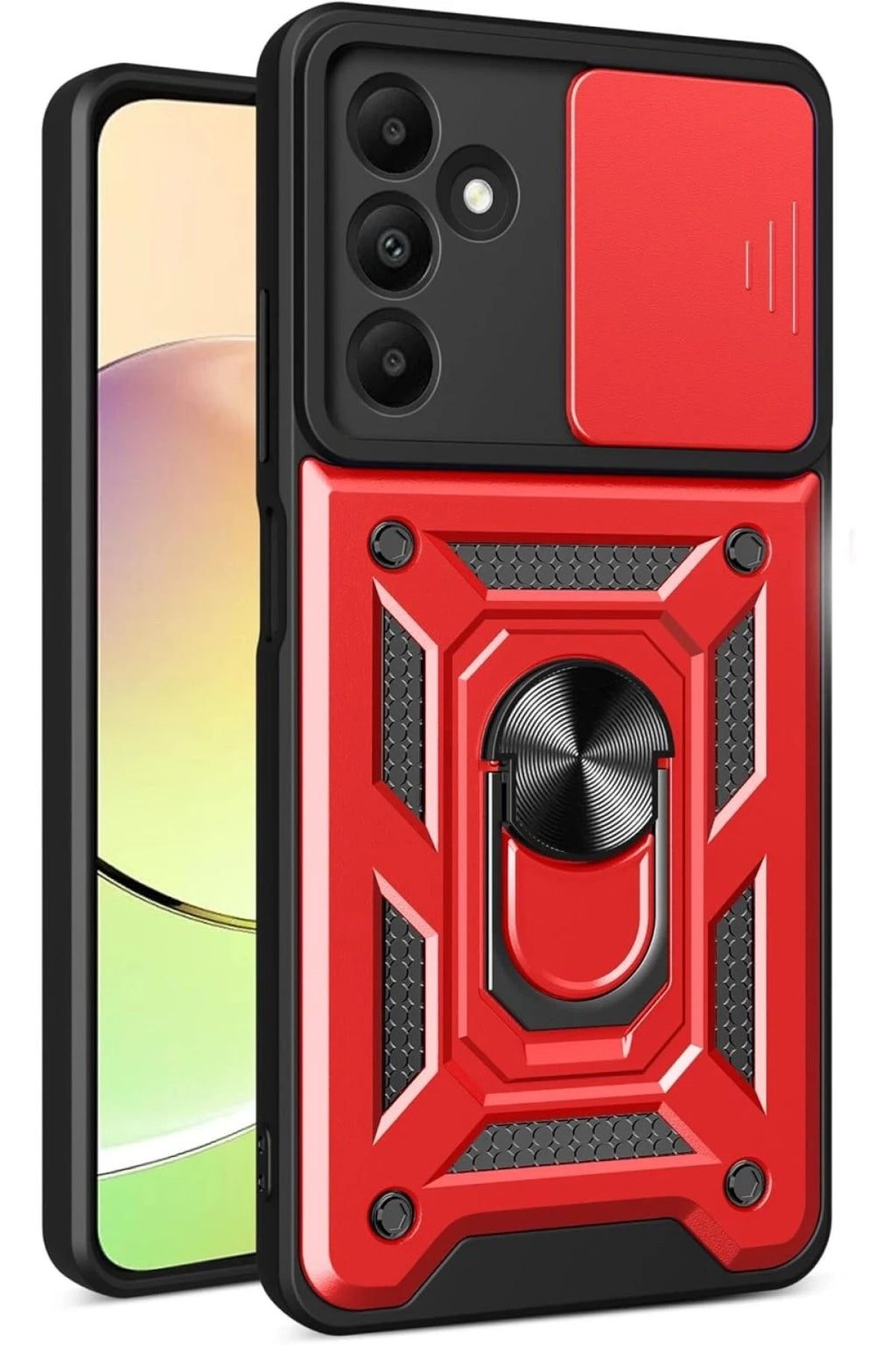 Mey İthalat® Samsung Galaxy M15 Kılıf Pars Lens Yüzüklü Silikon - Kırmızı